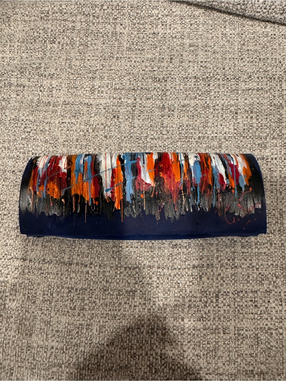 Hand-Painted leather Navy eye glass case with Multicolor Abstract Drip Design